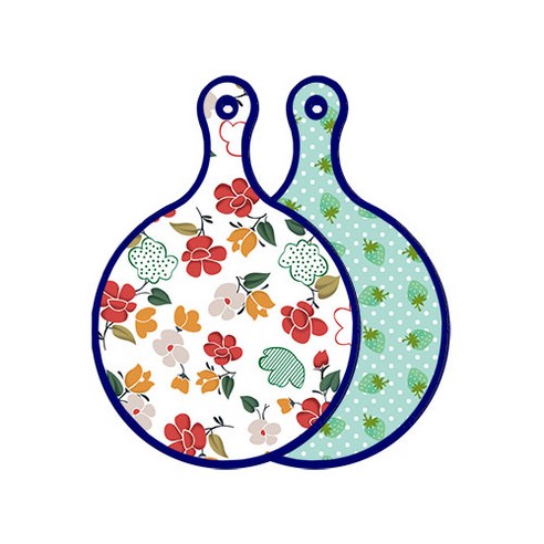 로엠디자인 블루에디션 양면 원형 서빙 도마 floral 목련 패턴, 옥색딸기, 1개