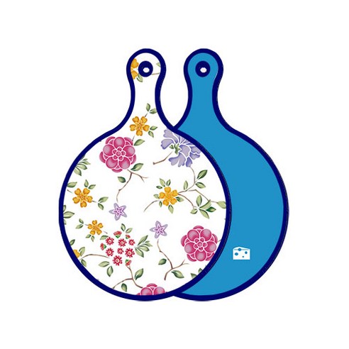 로엠디자인 블루 에디션 양면 원형 서빙 도마 보드 로맨틱레드floral화이트, 스카이블루, 1개