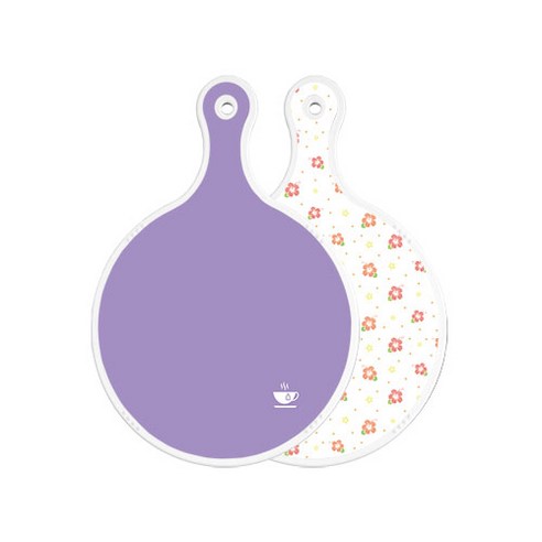 로엠디자인 양면 원형 서빙 도마 보라, 훈색나팔꽃화이트, 1개