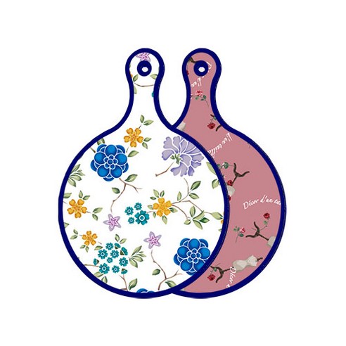 로엠디자인 블루 에디션 양면 원형 서빙 도마 보드 로맨틱블루floral화이트, 자색아트클립, 1개