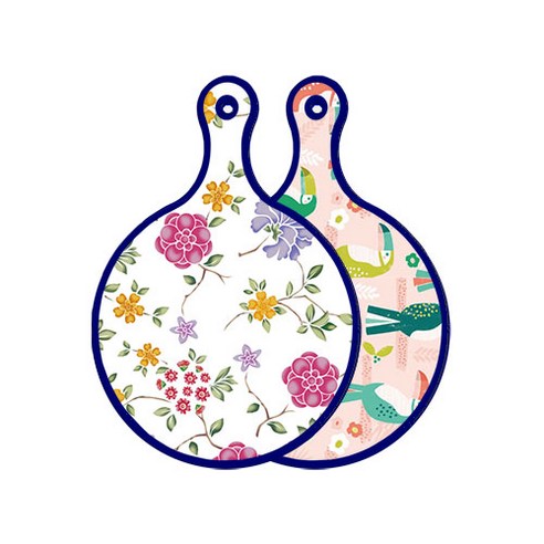 로엠디자인 블루 에디션 양면 원형 서빙 도마 보드 로맨틱레드floral화이트, 구관조핑크, 1개