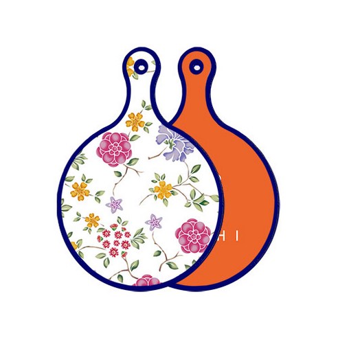 로엠디자인 블루 에디션 양면 원형 서빙 도마 보드 로맨틱레드floral화이트, 김치주황, 1개