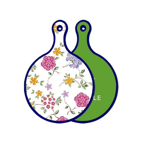 로엠디자인 블루 에디션 양면 원형 서빙 도마 보드 로맨틱레드floral화이트, 채소그린, 1개