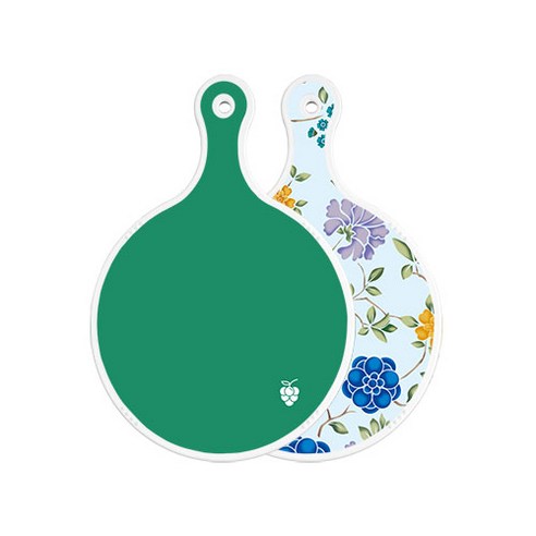 로엠디자인 양면 원형 서빙 도마 그린, 로맨틱블루floral비색, 1개