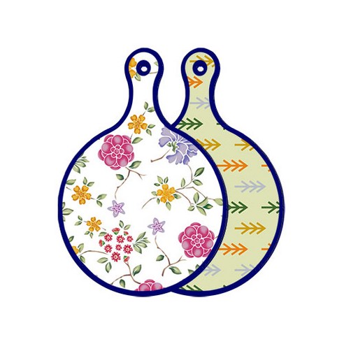 로엠디자인 블루 에디션 양면 원형 서빙 도마 보드 로맨틱레드floral화이트, 소나무치자색, 1개