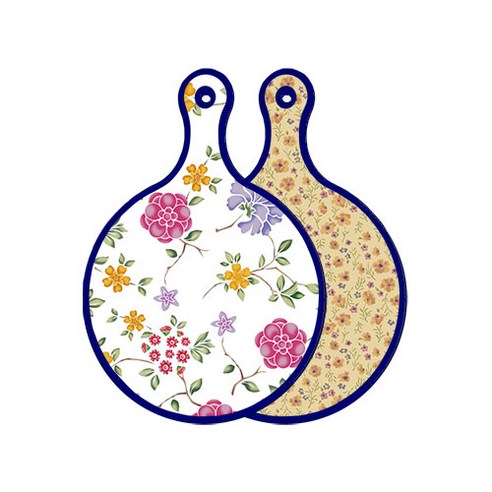 로엠디자인 블루 에디션 양면 원형 서빙 도마 보드 로맨틱레드floral화이트, 자황색플라워, 1개