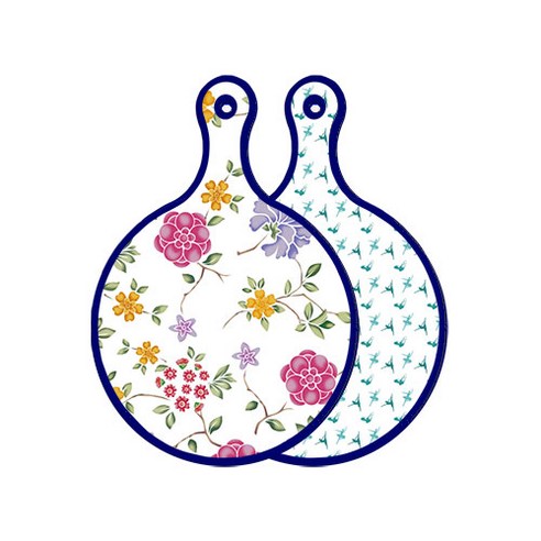 로엠디자인 블루 에디션 양면 원형 서빙 도마 보드 로맨틱레드floral화이트, 발레, 1개