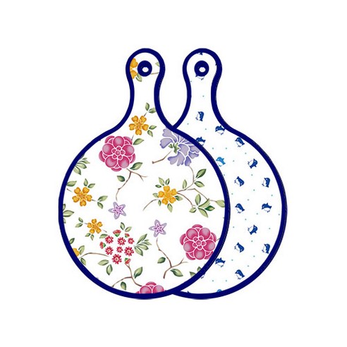 로엠디자인 블루 에디션 양면 원형 서빙 도마 보드 로맨틱레드floral화이트, 팽귄, 1개