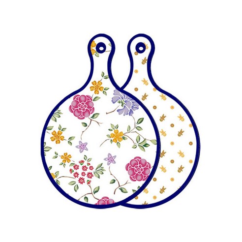 로엠디자인 블루 에디션 양면 원형 서빙 도마 보드 로맨틱레드floral화이트, 쿠키, 1개