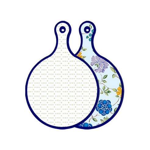 로엠디자인 블루 에디션 양면 원형 서빙 도마 보드 심플패턴, 로맨틱블루floral비색, 1개