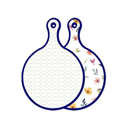 로엠디자인 블루 에디션 양면 원형 서빙 도마 보드 심플패턴, 파스텔플라워패턴, 1개
