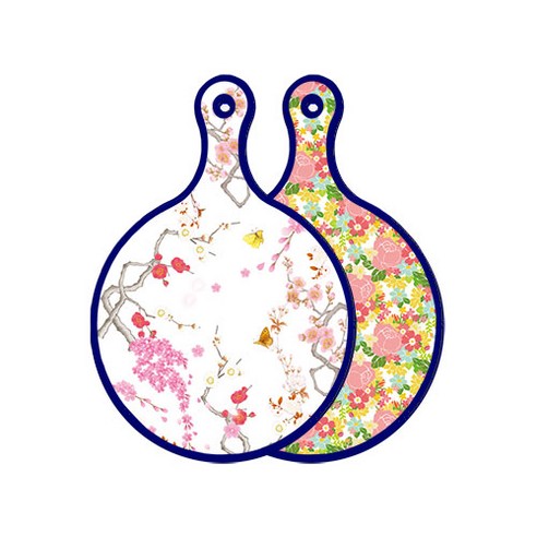 로엠디자인 블루에디션 양면 디자인 원형 서빙도마 로맨틱연지색floral, 분홍장미넝쿨, 1개