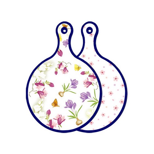 로엠디자인 블루에디션 양면 디자인 원형 서빙도마 로맨틱청자색floral, 연분홍나팔꽃, 1개