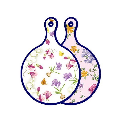 로엠디자인 블루에디션 양면 디자인 원형 서빙도마 로맨틱청자색floral, 로맨틱레드floral연분홍색, 1개