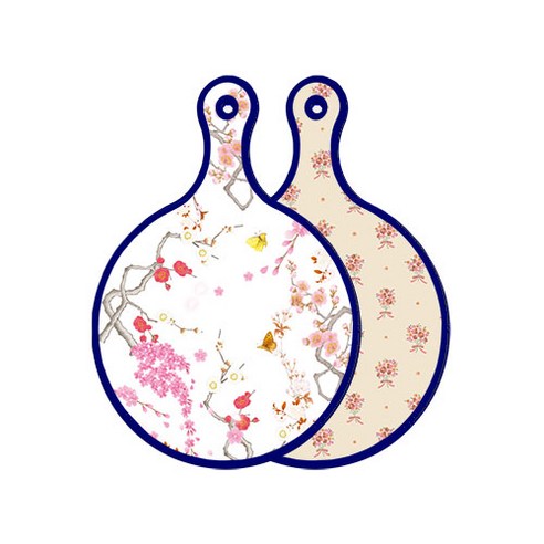 로엠디자인 블루에디션 양면 디자인 원형 서빙도마 로맨틱연지색floral, 담황색꽃다발, 1개