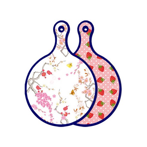 로엠디자인 블루에디션 양면 디자인 원형 서빙도마 로맨틱연지색floral, 핑크딸기, 1개