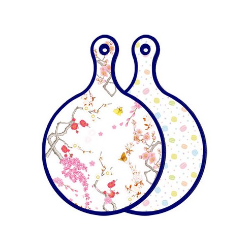 로엠디자인 블루에디션 양면 디자인 원형 서빙도마 로맨틱연지색floral, 마카롱, 1개