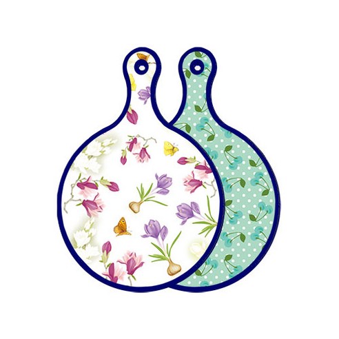 로엠디자인 블루에디션 양면 디자인 원형 서빙도마 로맨틱청자색floral, 옥색체리, 1개