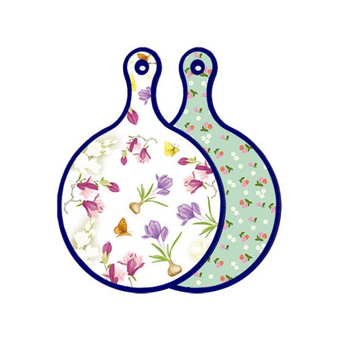 로엠디자인 블루에디션 양면 디자인 원형 서빙도마 로맨틱청자색floral, 비색체리, 1개