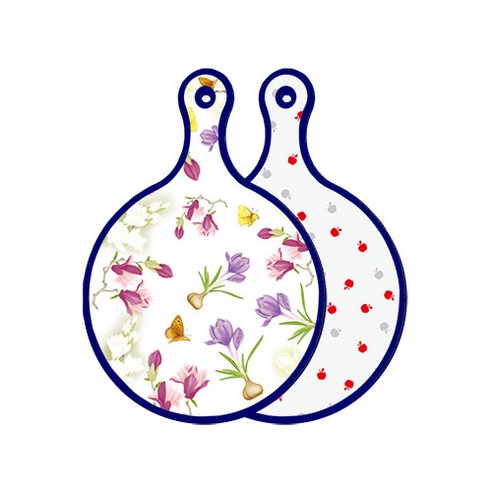 로엠디자인 블루 에디션 양면 원형 서빙 도마 보드 로맨틱청자색floral, 구색사과, 1개