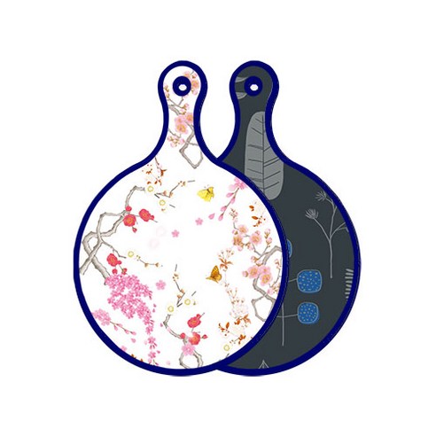 로엠디자인 블루에디션 양면 디자인 원형 서빙도마 로맨틱연지색floral, 감색나무라인, 1개