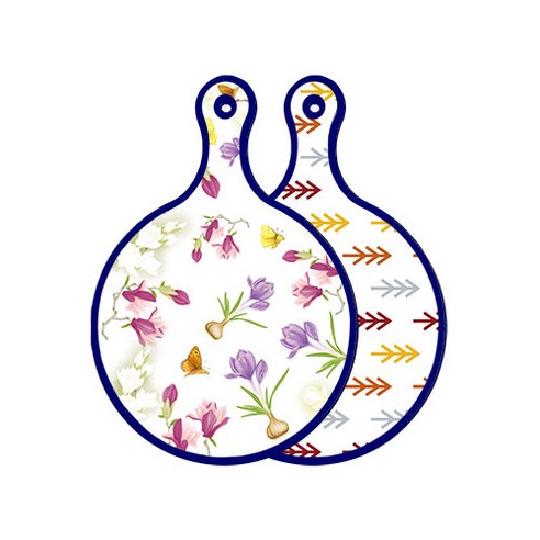 로엠디자인 블루에디션 양면 디자인 원형 서빙도마 로맨틱청자색floral, 소나무화이트, 1개