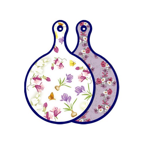 로엠디자인 블루에디션 양면 디자인 원형 서빙도마 로맨틱청자색floral, 벽람색플라워, 1개