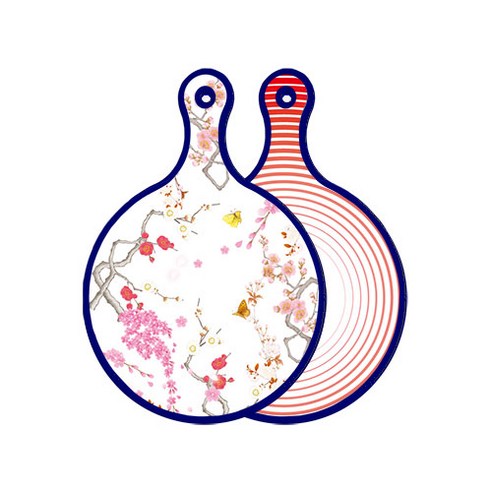 로엠디자인 블루에디션 양면 디자인 원형 서빙도마 로맨틱연지색floral, 고기라인레드, 1개