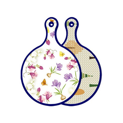 로엠디자인 블루에디션 양면 디자인 원형 서빙도마 로맨틱청자색floral, 숲패턴2, 1개
