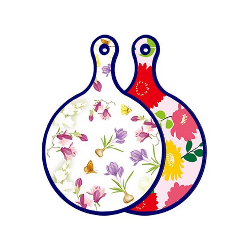 로엠디자인 블루에디션 양면 디자인 원형 서빙도마 로맨틱청자색floral, 국화핑크분홍, 1개