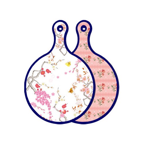 로엠디자인 블루에디션 양면 디자인 원형 서빙도마 로맨틱연지색floral, 핑크로즈, 1개