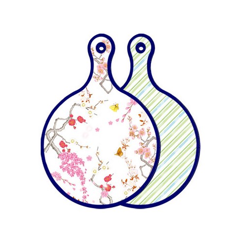 로엠디자인 블루에디션 양면 디자인 원형 서빙도마 로맨틱연지색floral, 청백색사선, 1개