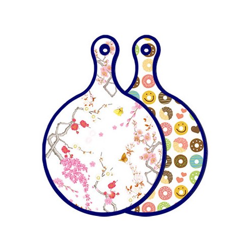 로엠디자인 블루에디션 양면 디자인 원형 서빙도마 로맨틱연지색floral, 도넛, 1개