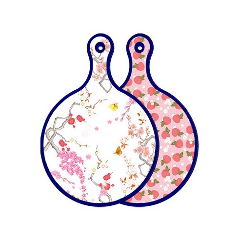 로엠디자인 블루에디션 양면 디자인 원형 서빙도마 로맨틱연지색floral, 핑크복숭아, 1개