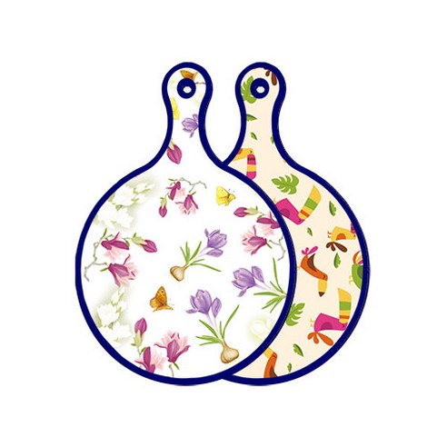 로엠디자인 블루에디션 양면 디자인 원형 서빙도마 로맨틱청자색floral, 구관조담황색, 1개