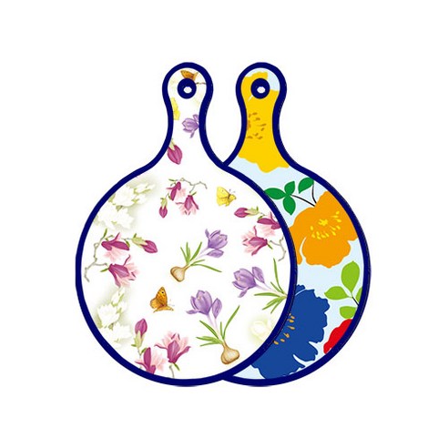 로엠디자인 블루에디션 양면 디자인 원형 서빙도마 로맨틱청자색floral, 국화블루옥색, 1개