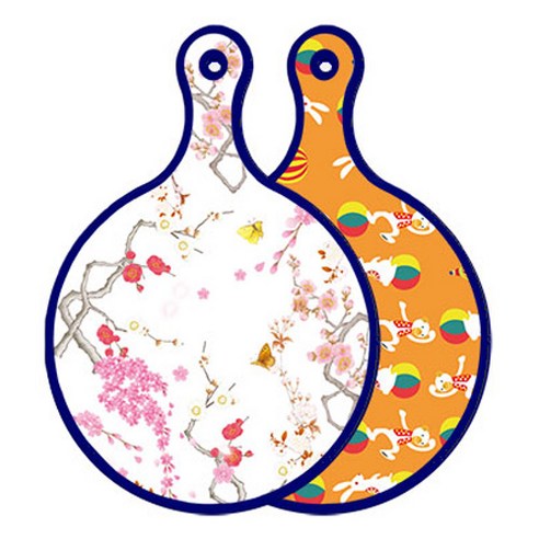 로엠디자인 블루에디션 양면 원형 서빙도마 로맨틱연지색floral, 토끼2, 1개