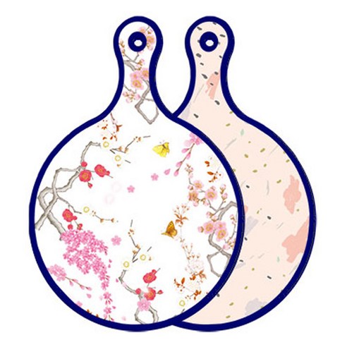 로엠디자인 블루에디션 양면 원형 서빙도마 로맨틱연지색floral, 패턴자국, 1개
