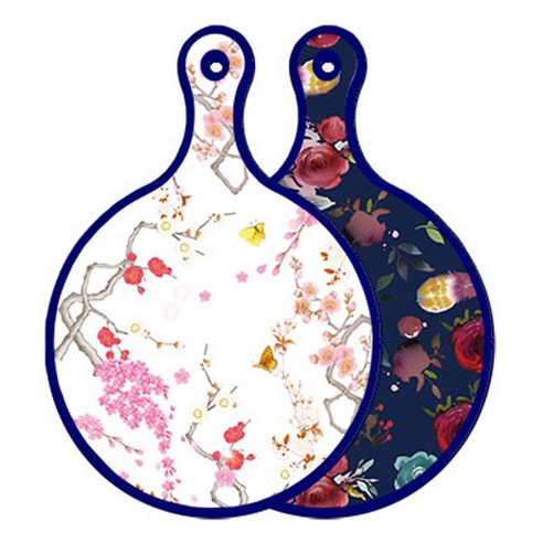 로엠디자인 블루에디션 양면 원형 서빙도마 로맨틱연지색floral, 블루톤플라워, 1개