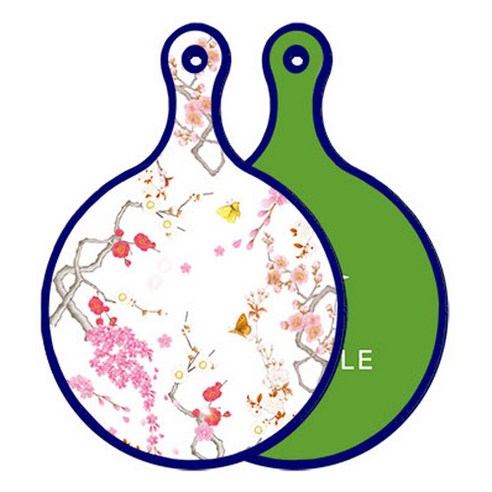 로엠디자인 블루에디션 양면 원형 서빙도마 로맨틱연지색floral, 채소그린, 1개