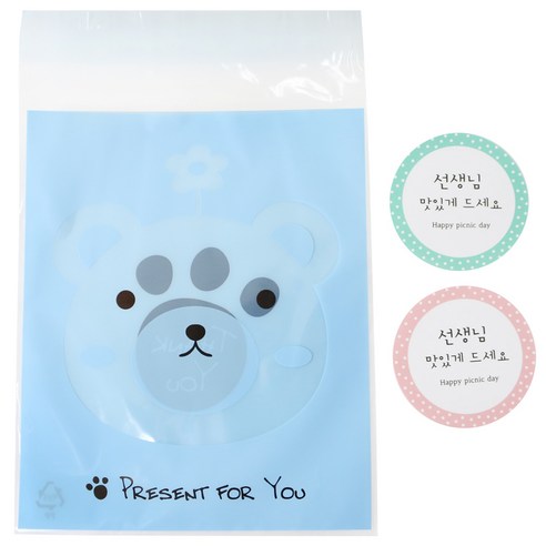 황씨네도시락 접착 애니멀 봉투 곰 100p + 선생님 맛있게 드세요 원형 스티커 100p, 1세트