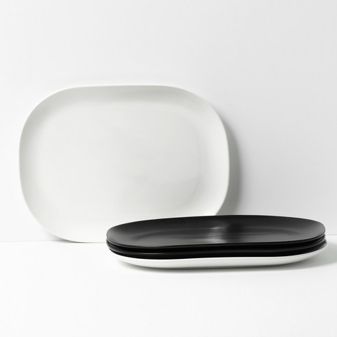 보울보울 레트로라인 오발플레이트L 28cm, 1세트, 밀크화이트 2p + 미드나잇블랙 2p