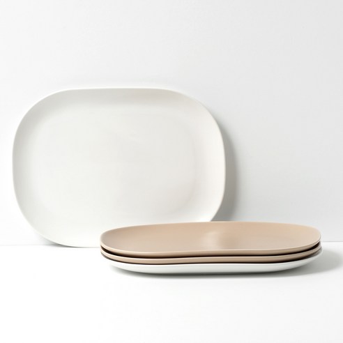 보울보울 레트로라인 오발플레이트L 28cm, 1세트, 밀크화이트 2p + 카라멜베이지 2p