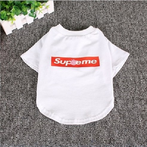 까망코 Superme 반팔 반려견 티셔츠, 화이트