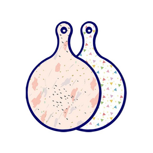 로엠디자인 블루에디션 양면 원형 서빙도마 패턴자국, Happy삼각패턴, 1개