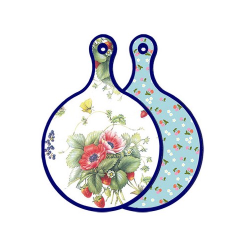 로엠디자인 블루에디션 양면 원형 서빙도마 보드 산딸기아트웍, 천청색체리, 1개
