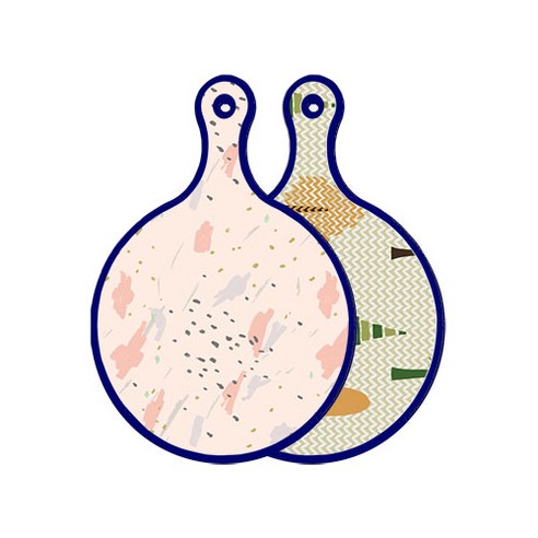 로엠디자인 블루에디션 양면 원형 서빙 도마 패턴자국, 숲패턴2, 1개