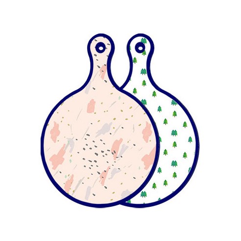 로엠디자인 블루에디션 양면 원형 서빙 도마 패턴자국, 소나무아트웍, 1개