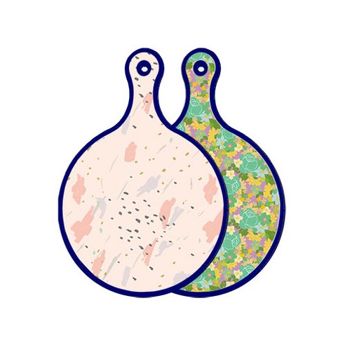 로엠디자인 블루에디션 양면 원형 서빙 도마 패턴자국, 청록장미넝쿨, 1개