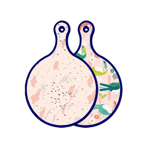 로엠디자인 블루에디션 양면 원형 서빙 도마 패턴자국, 구관조핑크, 1개